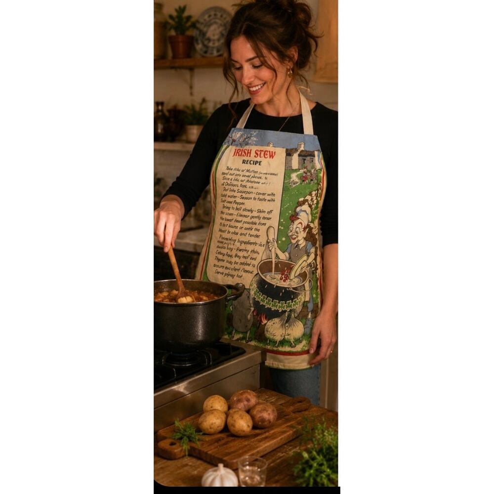 irish apron Vintage Irish Stew Recipe Apron Linen St Patrick’s Day Decor - Picture 10 of 15